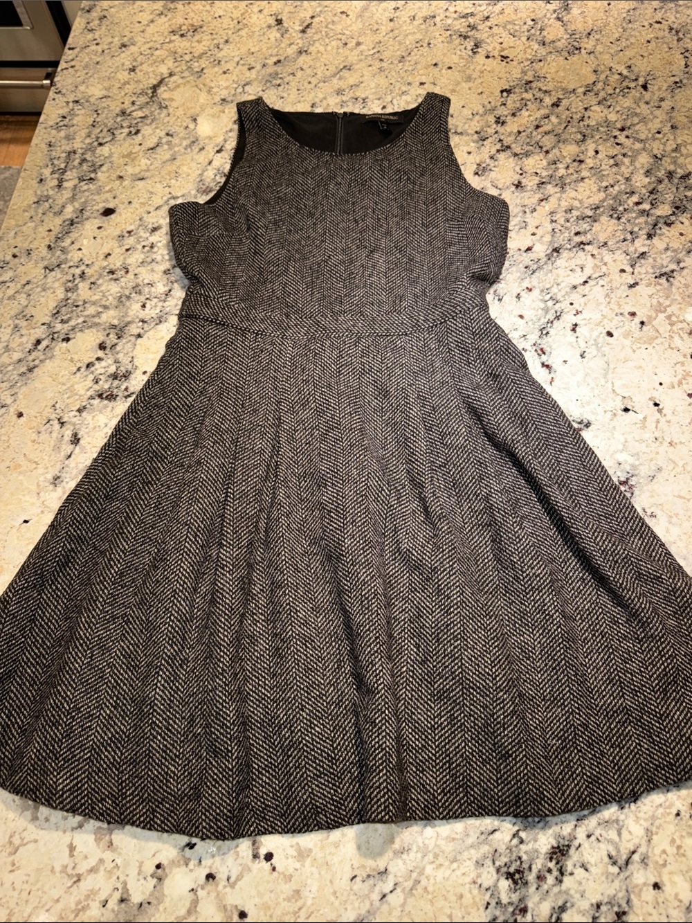 Banana Republic Herringbone Sleeveless Fit & Flare Dress -Black and White